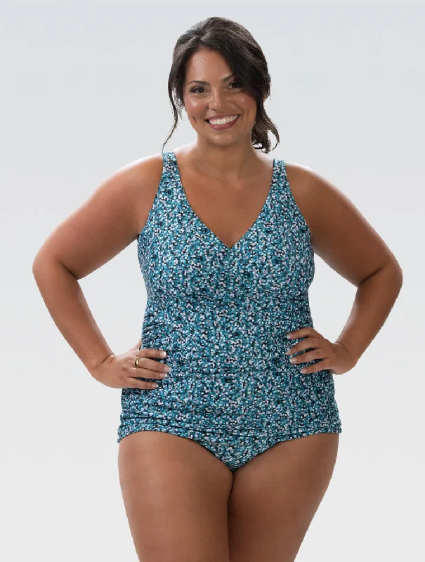 Tropical - themed bikini for a vacation - ready beach outfitDolfin Aquashape Dot Print Wrap Front Tankini Top