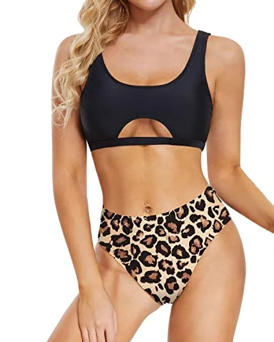 Neon - colored bikini to stand out on the beachCheeky Two Piece Bikini Set For Women Underboob Swimsuit-Black And Leopard