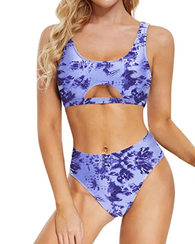 Striped bikini with a classic pattern for a timeless beach aestheticUnderboob Sexy Push Up Two Piece Bikini Set For Women-Blue Tie Dye