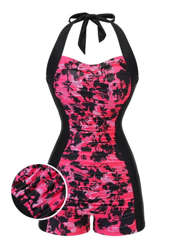 Ruched bikini with fabric gathers for a slimming effectBlack & Pink 1950s Floral Halter Swimsuit