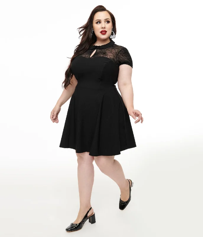 Backless Women Dress for a Sexy and Alluring Look at Evening EventsHell Bunny Plus Size 1950s Black Spiderweb Viola Mini Dress