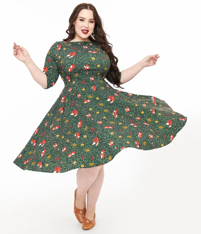 Lace - Embellished Women Dress for an Elegant and Sophisticated AppearanceUnique Vintage Plus Size 1950s Green Winter Fox Devon Swing Dress