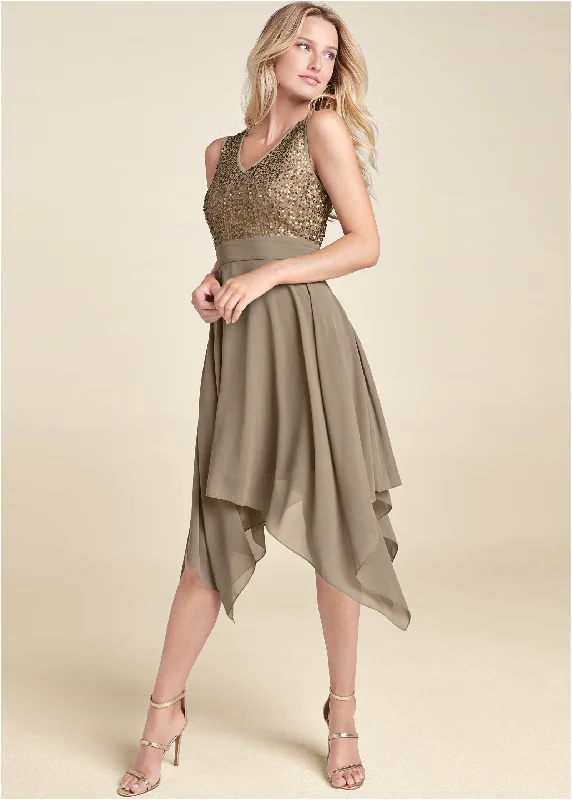 Empire Waist Women Dress to Accentuate the Bust and Conceal the WaistSequin Detail Party Dress - Taupe