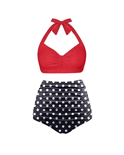 Plus - size bikini with full - coverage options for comfort and confidenceTwo Piece Sweetheart Neckline High Waisted Bikini Set-Red Dot