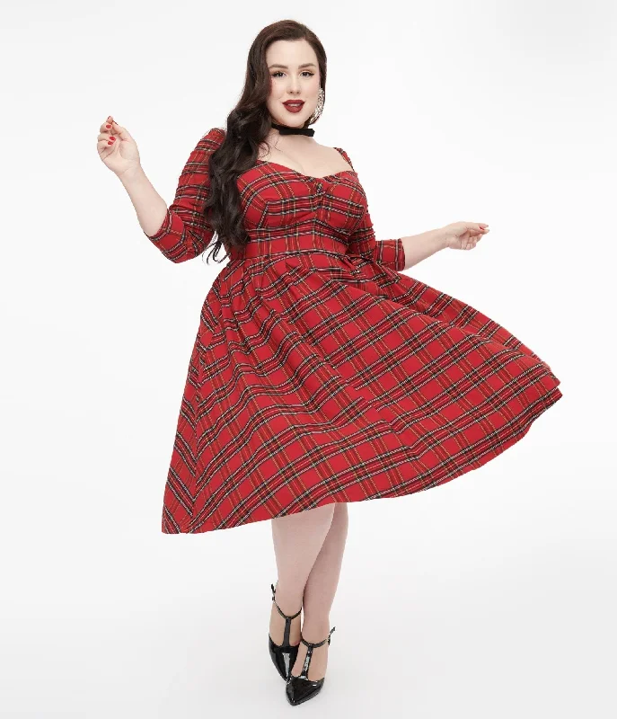 Empire Waist Women Dress to Accentuate the Bust and Conceal the WaistUnique Vintage Plus Size 1950s Red Plaid Lamar Swing Dress