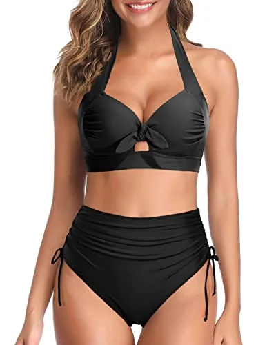 Metallic - finish bikini for a glamorous and eye - catching poolside lookHigh Waisted Retro Bikini for Women Tie Knot Halter Two Piece Bathing Suit