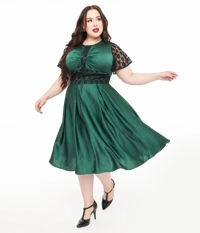 Maxi Women Dress with Floral Print for a Bohemian VibeUnique Vintage Plus Size 1940s Emerald Green & Black Lace Swing Dress