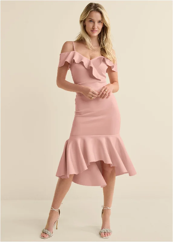 Wrap - Style Women Dress with Adjustable Fit for All Body TypesRuffle Midi Dress  - Blush