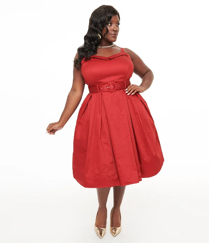 Strapless Women Dress with a Built - in Bra for Comfort and SupportCollectif Plus Size 1950s Red Dorothy Swing Dress