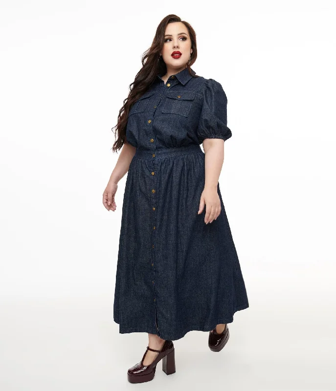 Empire Waist Women Dress to Accentuate the Bust and Conceal the WaistPlus Size Blue Denim Get The Look Midi Dress