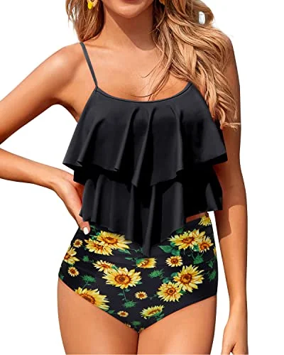 Maternity bikini for expecting mothers to enjoy the beach comfortablyNon See Through Two Piece Bathing Suits For Teen Girls-Black Sunflower