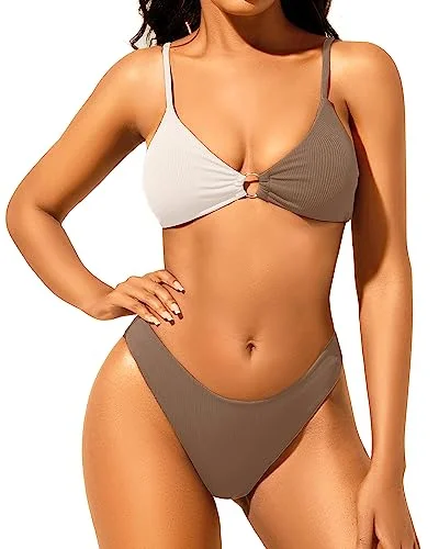 Plus - size bikini with full - coverage options for comfort and confidenceTwo Piece Ribbed Bikini High Cut Cheeky Swimsuit