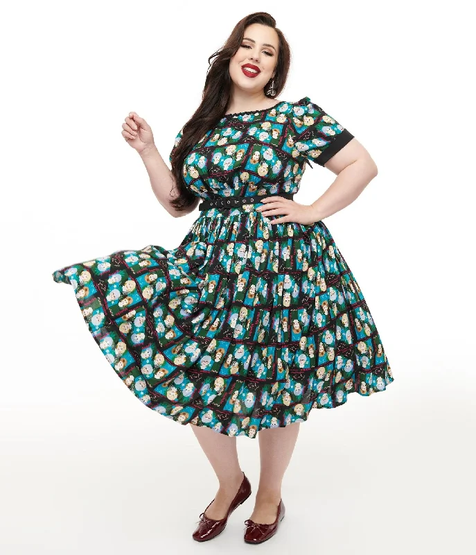 Strapless Women Dress with a Built - in Bra for Comfort and SupportThe Golden Girls x Unique Vintage Plus Size Black & Blue The Golden Girls Print Swing Dress