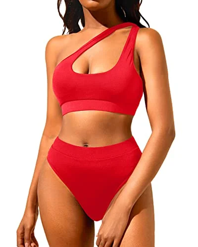 High - performance bikini with quick - drying fabric for active swimmersOne Shoulder Two Piece Swimsuits Women's High Waisted Bikini Set