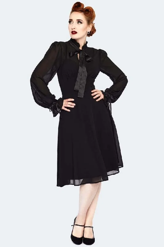 Ruffled Women Dress with Multiple Layers for a Playful and Girly StyleSheer High Neck Long Sleeve Ribbon Tie Dress