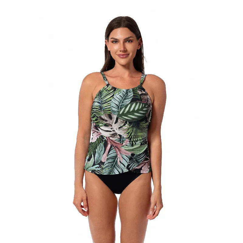 Metallic - finish bikini for a glamorous and eye - catching poolside lookJUNGLE GLAM AUDREY DRAPE TANKINI TOP