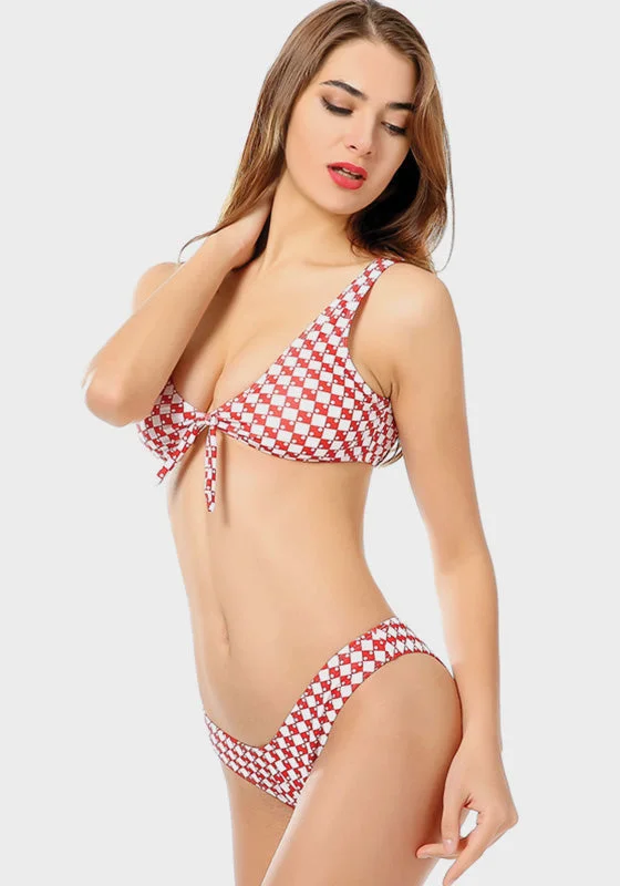 Metallic - finish bikini for a glamorous and eye - catching poolside lookEligia High Cut Plaid Bikini