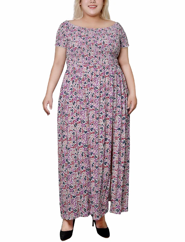 Off - the - Shoulder Women Dress for a Romantic and Feminine LookPlus Size Smocked Bodice Maxi Dress