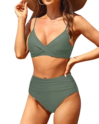 Striped bikini with a classic pattern for a timeless beach aestheticWomen's Sexy Bikini Sets Suitable For Curvy Women And Large Bust Ladies-Army Green