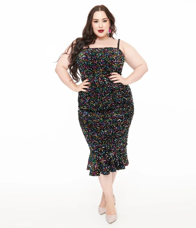 Shift Women Dress with a Simple and Classic Design for Everyday WearUnique Vintage Plus Size Rainbow Sequin Strapless Spotlight Wiggle Dress