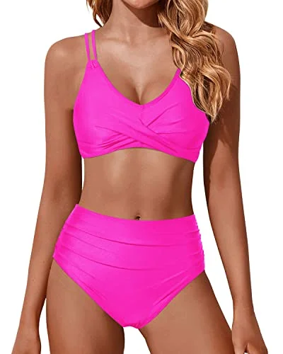 UV - protection bikini for safe sun exposure during beach daysPush Up Wrap High Leg Cheeky Cutout Bikini Bottom-Neon Pink