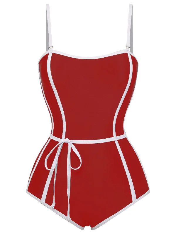 UV - protection bikini for safe sun exposure during beach daysRed 1960s Lined Sling One-Piece Swimsuit