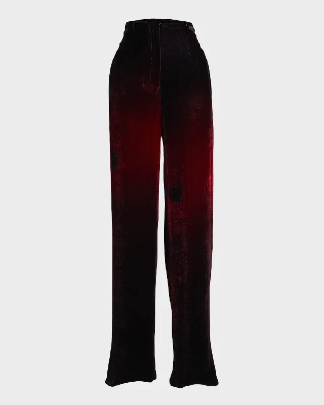 Metallic women trousers for a glamorous and eye - catching styleBlur-Print Velvet Straight-Leg Trousers