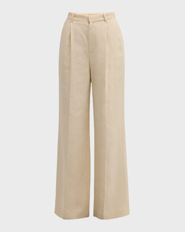 Denim women trousers for a durable and versatile optionCyrano Pleated High-Rise Cotton-Linen Pants