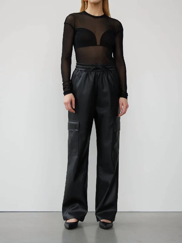 Corduroy women trousers for a warm and textured appearanceFaux Leather Cargo Pants In Black