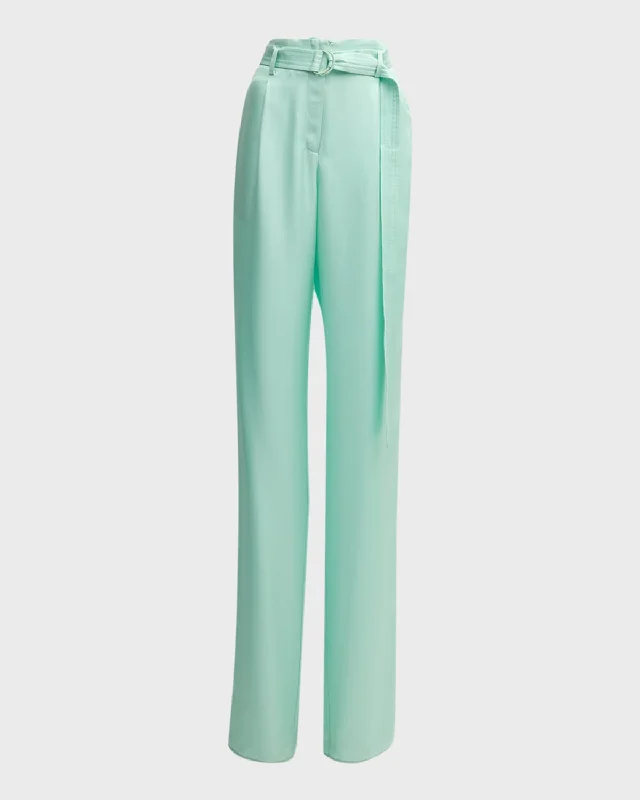 Plus - size women trousers for a perfect fit and confidenceHigh-Rise Belted Straight-Leg Organic Silk Twill Pants