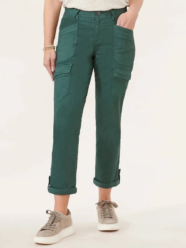 Palazzo women trousers for a flowy and comfortable feelHigh Rise Roll Cuff Cargo Utility Pants In Dusty Spruce