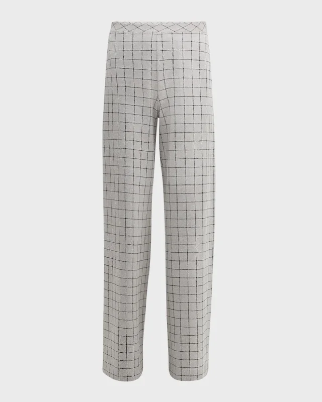 Palazzo women trousers for a flowy and comfortable feelMid-Rise Windowpane Wide-Leg Pull-On Trousers