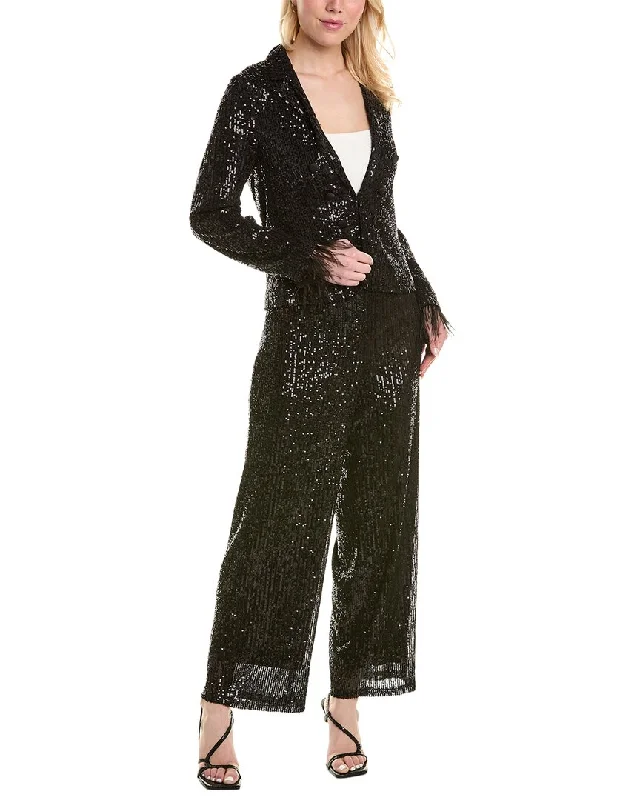 Metallic women trousers for a glamorous and eye - catching styleNanette Nanette Lepore 2pc Jacket & Pant Suit Set