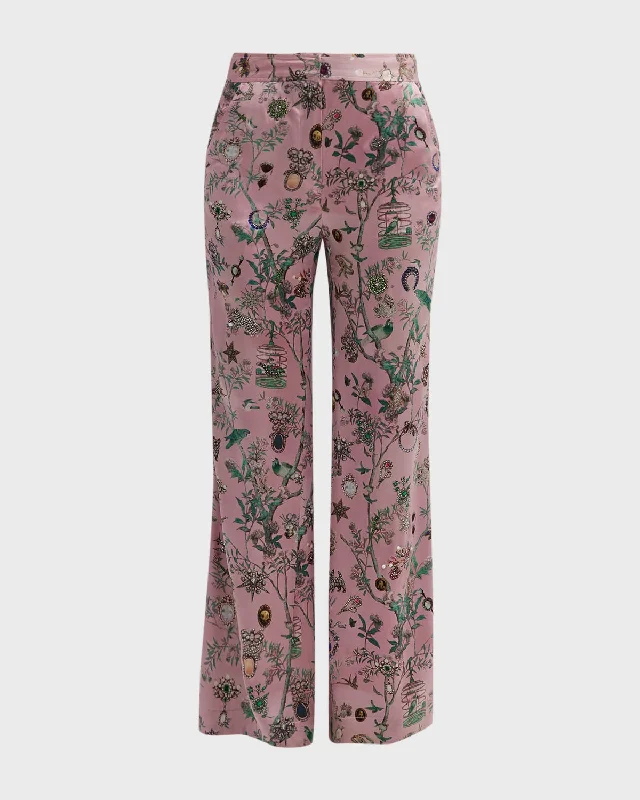 Jogger women trousers for a casual and sporty vibePauline De Rothschild-Print Wide-Leg Silk Pants