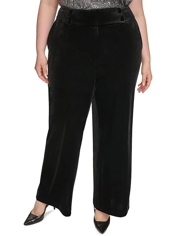 Jogger women trousers for a casual and sporty vibePlus Whitney Womens Velvet Mid Rise Wide Leg Pants