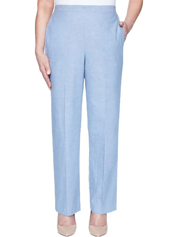 Pleated women trousers for a sophisticated and formal lookPlus Womens Chambray Straight Leg Pants