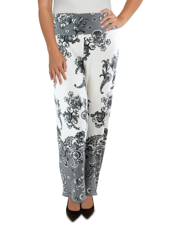 Embroidered women trousers with intricate details for a unique charmPlus Womens Fold-Over Waist Paisley Palazzo Pants