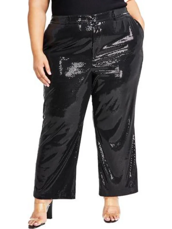 Leather women trousers for a bold and edgy lookPlus Womens Sequined Wide Leg Dress Pants