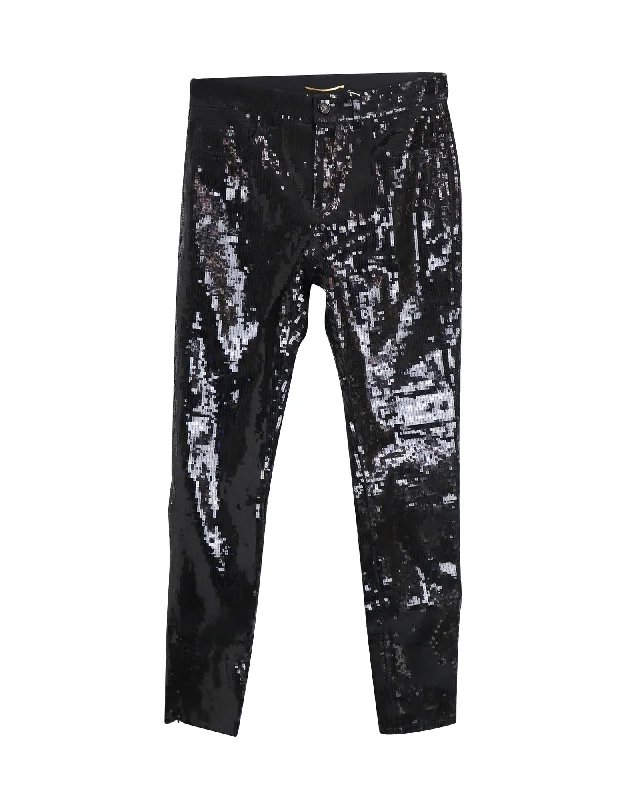 Printed women trousers with floral patterns for a feminine touchSaint Laurent Sequined Straight Pants in Black Cotton