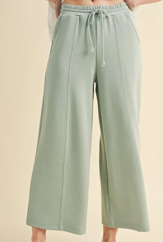 Pleated women trousers for a sophisticated and formal lookScuba Drawstring Wide Leg Pants In Sage