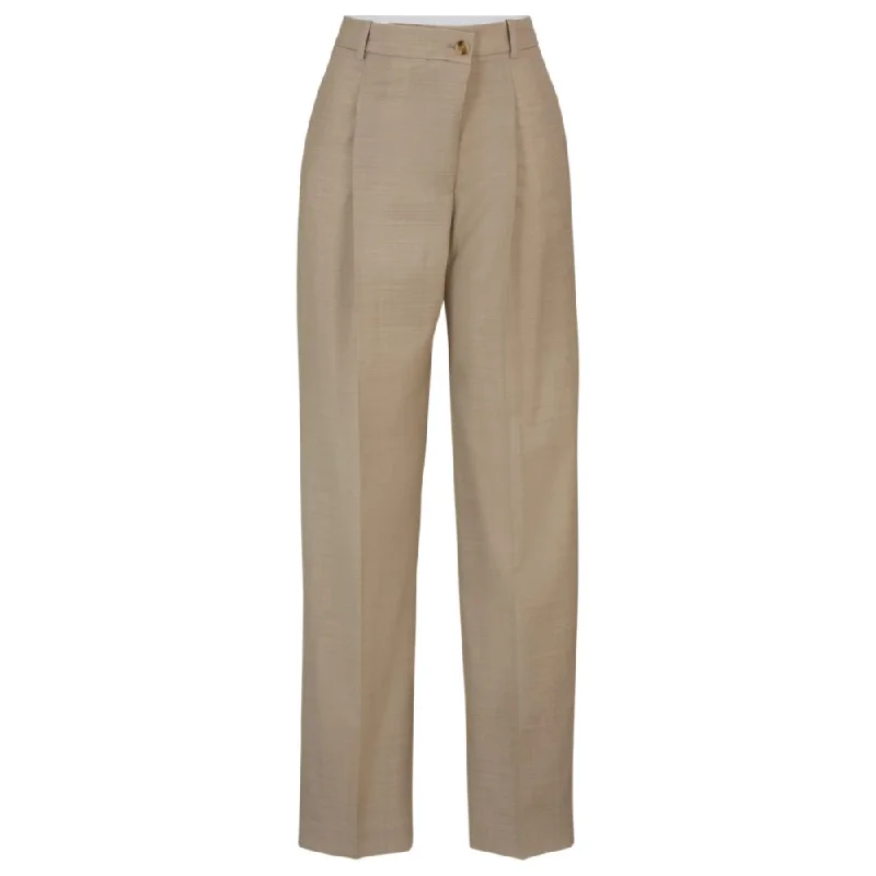 Metallic women trousers for a glamorous and eye - catching styleStraight-fit regular-rise trousers in virgin wool