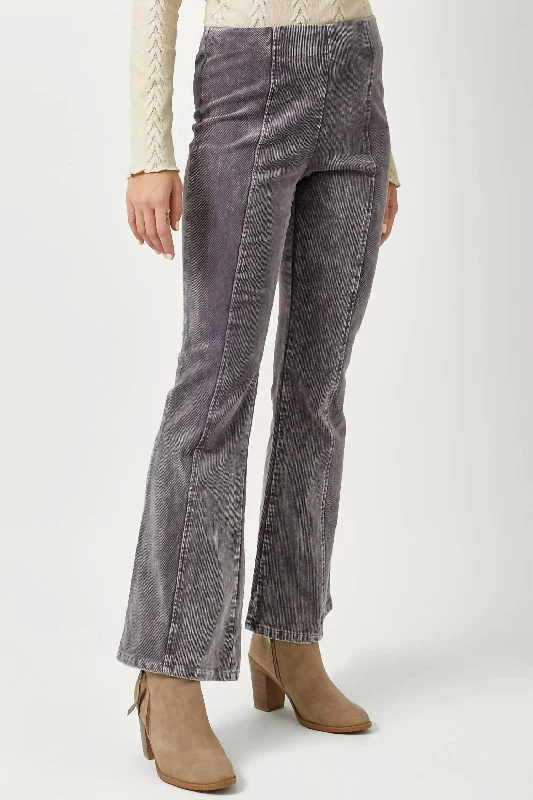 Wide - leg women trousers for a modern and elegant styleVintage Washed Corduroy Flare Pants In Vintage Grey