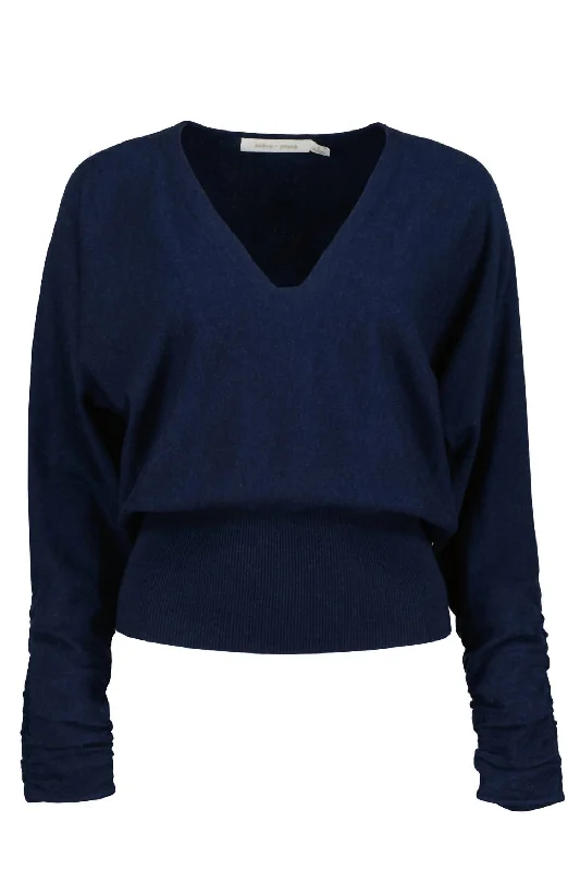 Organic Cotton Women Sweater for an Eco - Friendly ChoiceAva Ruche Sleeve Sweater In Blue