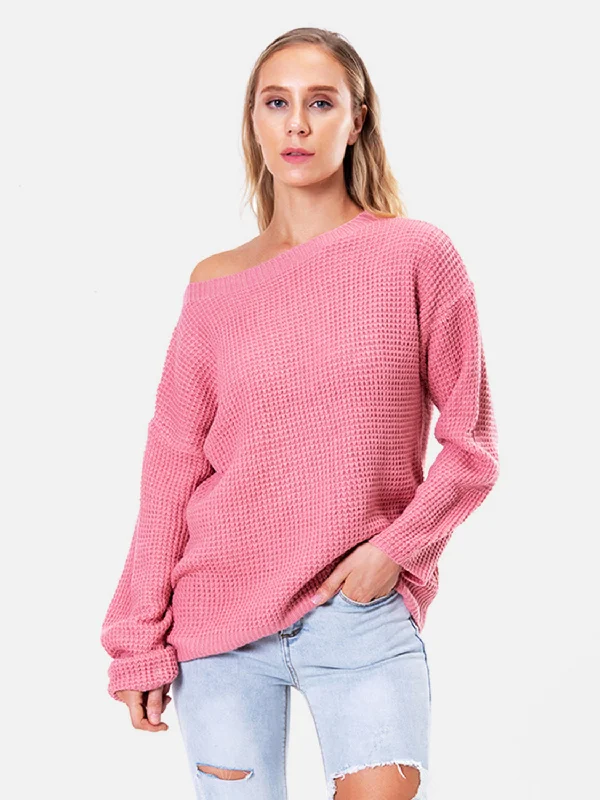 Plus - Size Women Sweater with a Flattering FitBoat Neck Drop Shoulder Long Sleeve Sweater