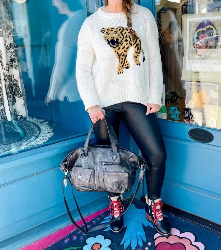 Cropped Women Sweater to Pair with High - Waisted BottomsCat Walk Tiger Crew Sweater In Ivory