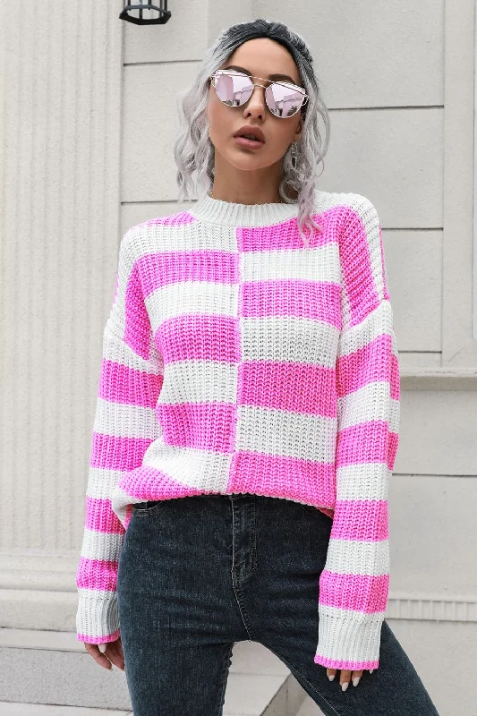 Oversized Women Sweater for a Cozy and Fashionable LookColor Block Dropped Shoulder Sweater