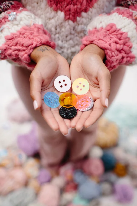 Cable - Knit Women Sweater with Intricate PatternsColorful Translucent Buttons