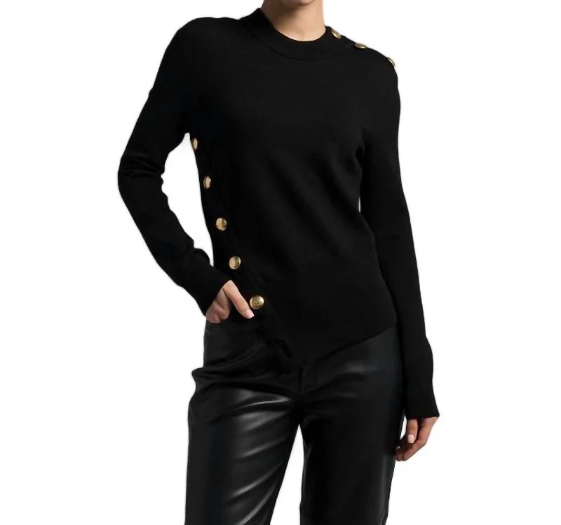 Button - Down Women Sweater for a Versatile LookDrop Hem Knit Sweater In Black