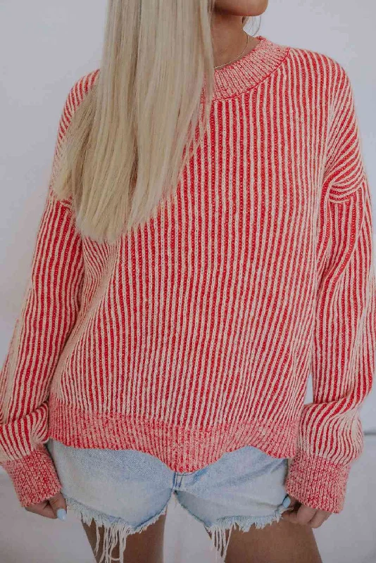 Striped Women Sweater with a Timeless PatternDropped Shoulder Round Neck Sweater