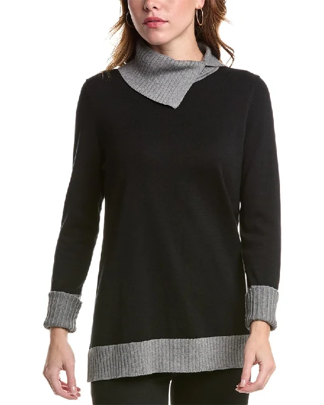 Organic Cotton Women Sweater for an Eco - Friendly ChoiceEdinburgh Knitwear Folded Neck Longline Sweater